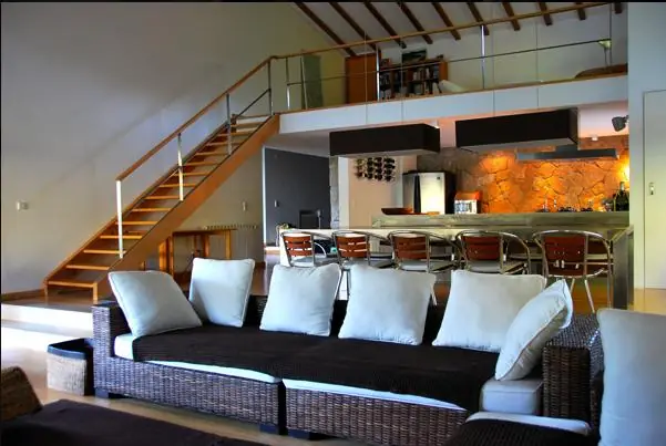 The open living room of the lake house